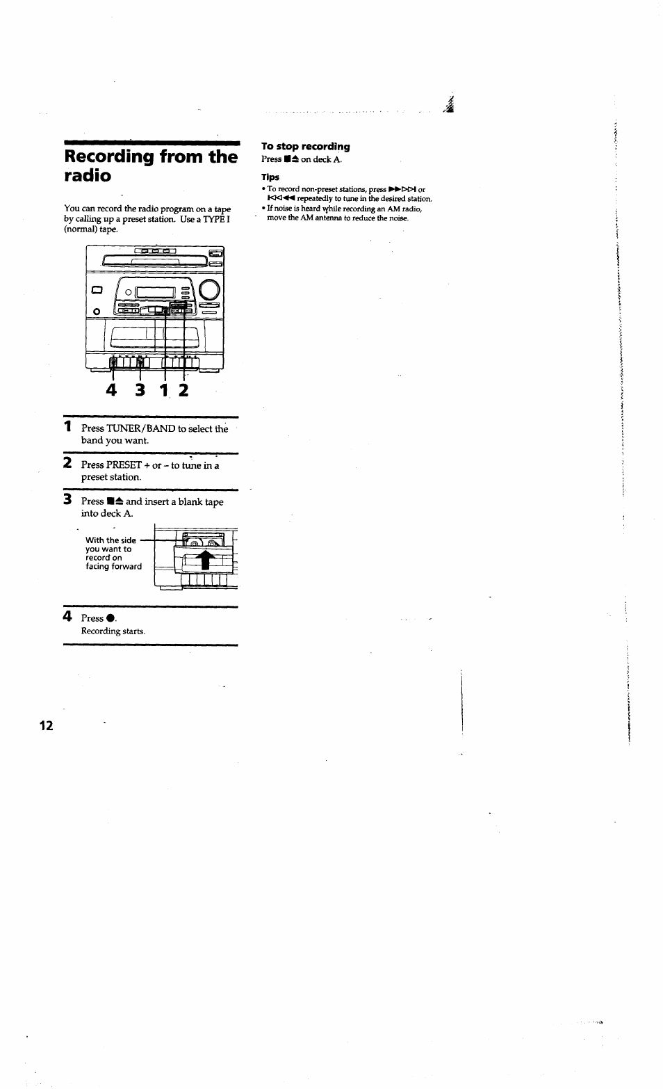Recording from the radio | Sony LBT-G1300 User Manual | Page 12 / 27