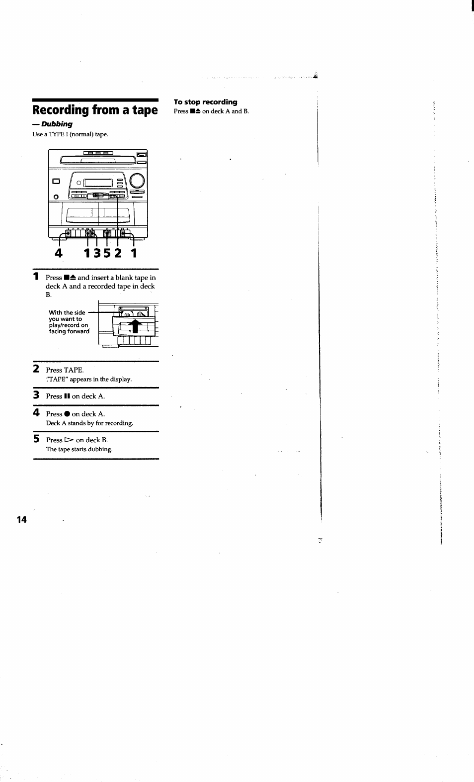 Recording from a tape | Sony LBT-G1300 User Manual | Page 14 / 27
