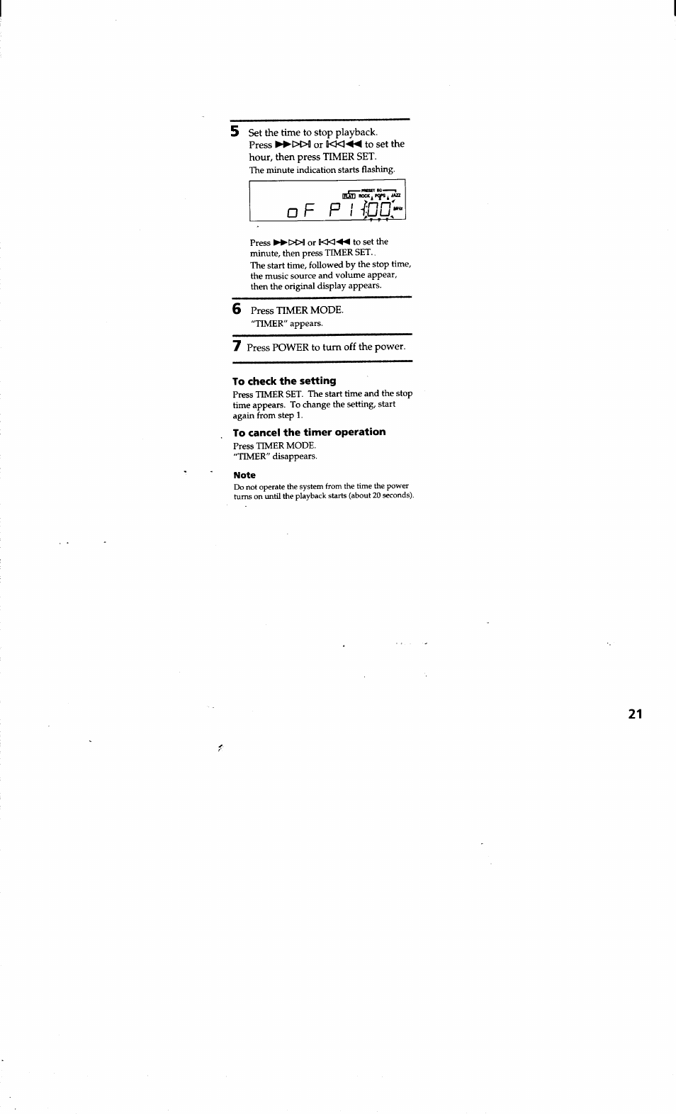 To check the setting, To cancel the timer operation | Sony LBT-G1300 User Manual | Page 21 / 27