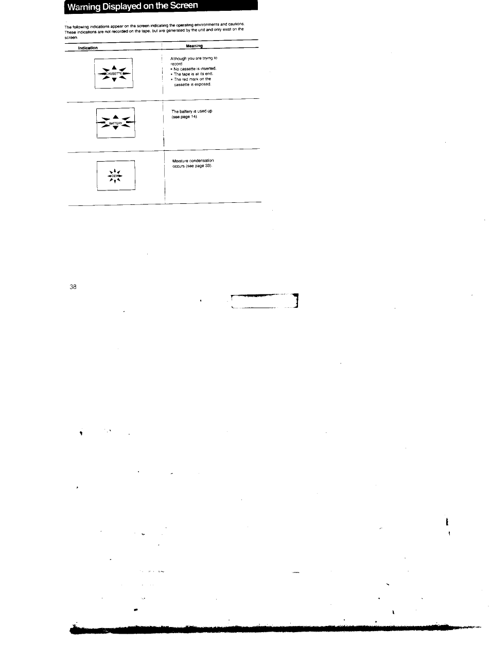 Warning displayed on the screen | Sony GV-M20 User Manual | Page 20 / 20