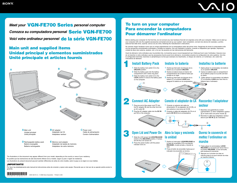 Sony VGN-FE780G User Manual | 2 pages