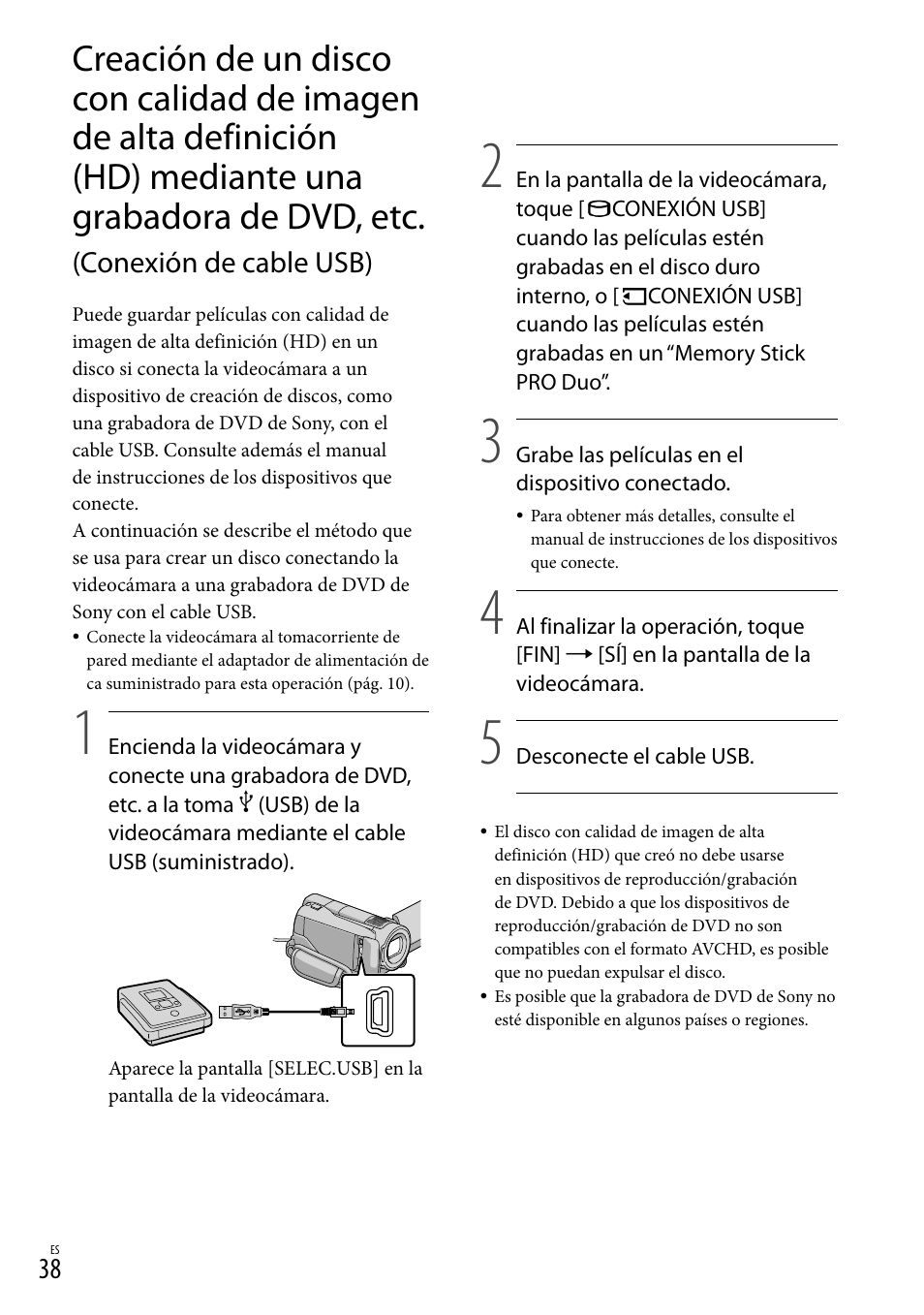 Conexión de cable usb), Grabadora de dvd, etc. (conexión de cable usb) | Sony HDR-XR500V User Manual | Page 102 / 131