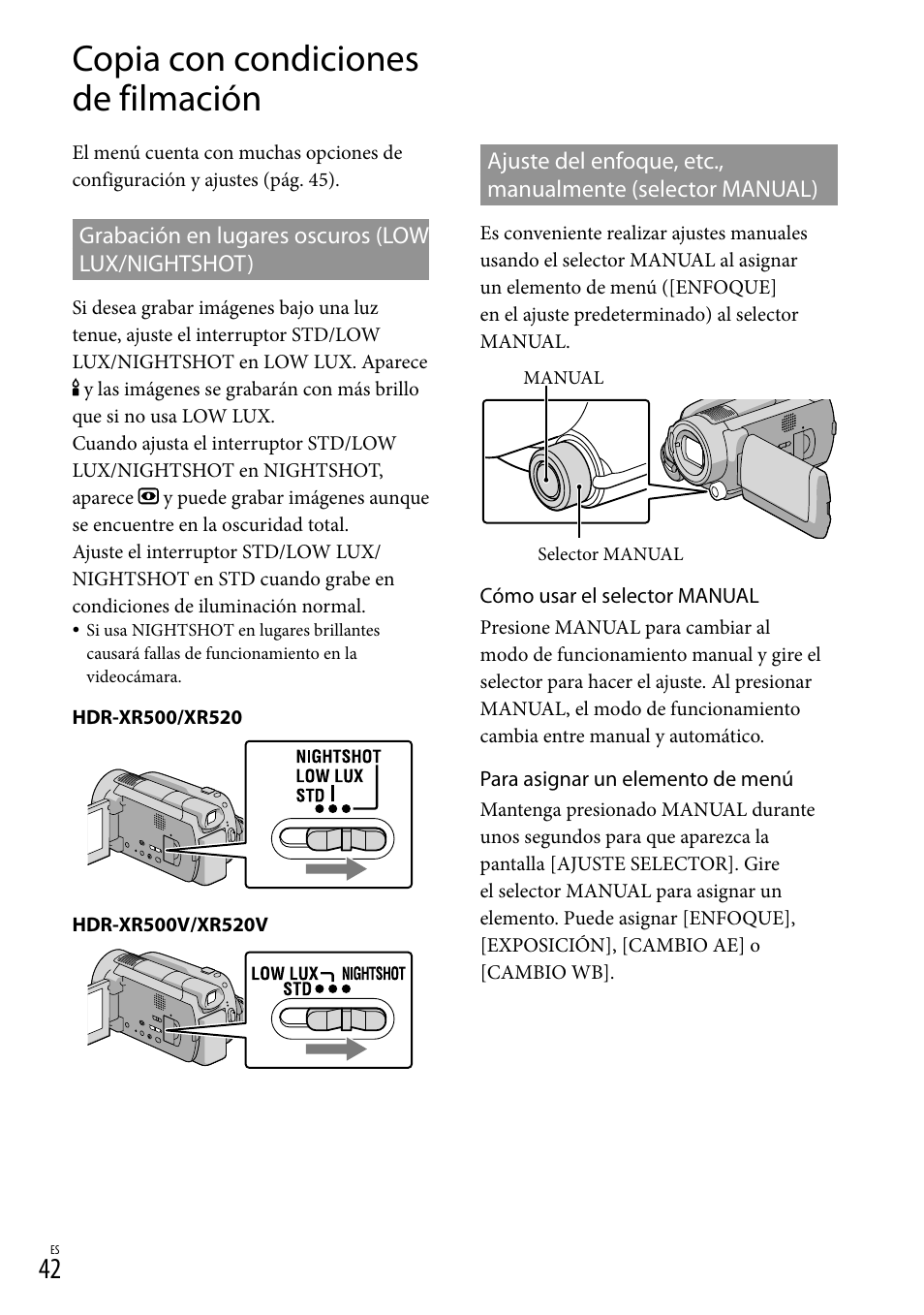 Copia con condiciones de filmación | Sony HDR-XR500V User Manual | Page 106 / 131