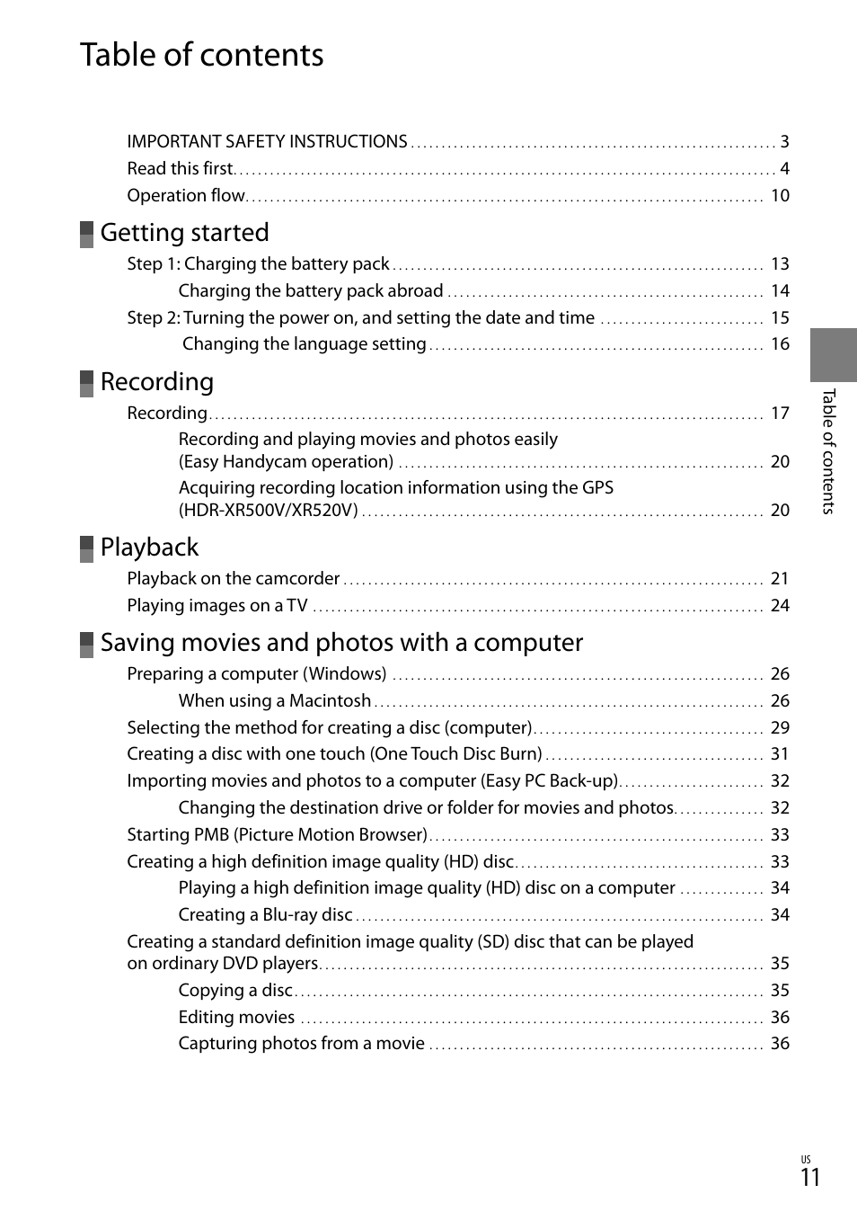 Sony HDR-XR500V User Manual | Page 11 / 131