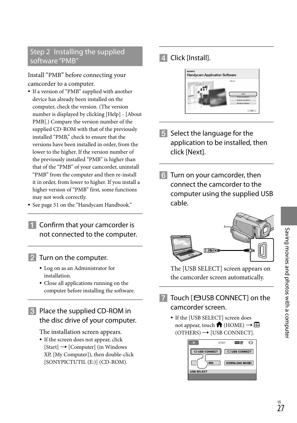 Step 2 installing the supplied software “pmb | Sony HDR-XR500V User Manual | Page 27 / 131