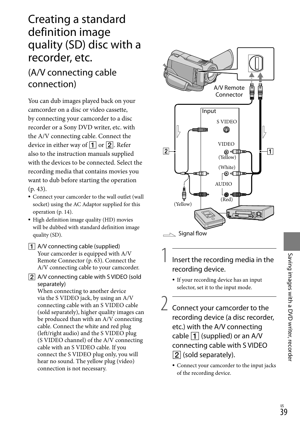 A/v connecting cable connection) | Sony HDR-XR500V User Manual | Page 39 / 131