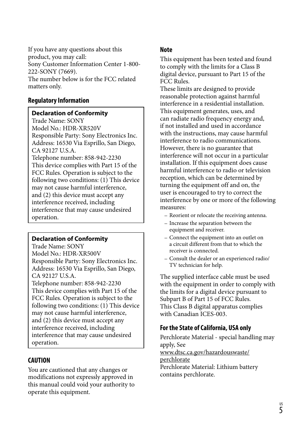 Sony HDR-XR500V User Manual | Page 5 / 131