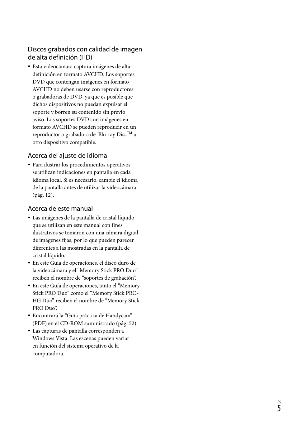 Acerca del ajuste de idioma, Acerca de este manual | Sony HDR-XR500V User Manual | Page 69 / 131