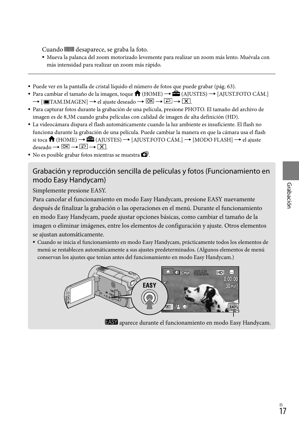 Modo easy handycam) | Sony HDR-XR500V User Manual | Page 81 / 131