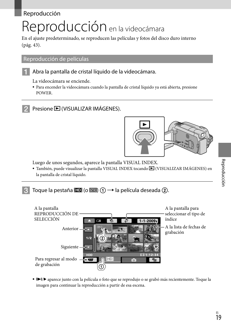 Reproducción, Reproducción en la videocámara, En.la.videocámara | Sony HDR-XR500V User Manual | Page 83 / 131