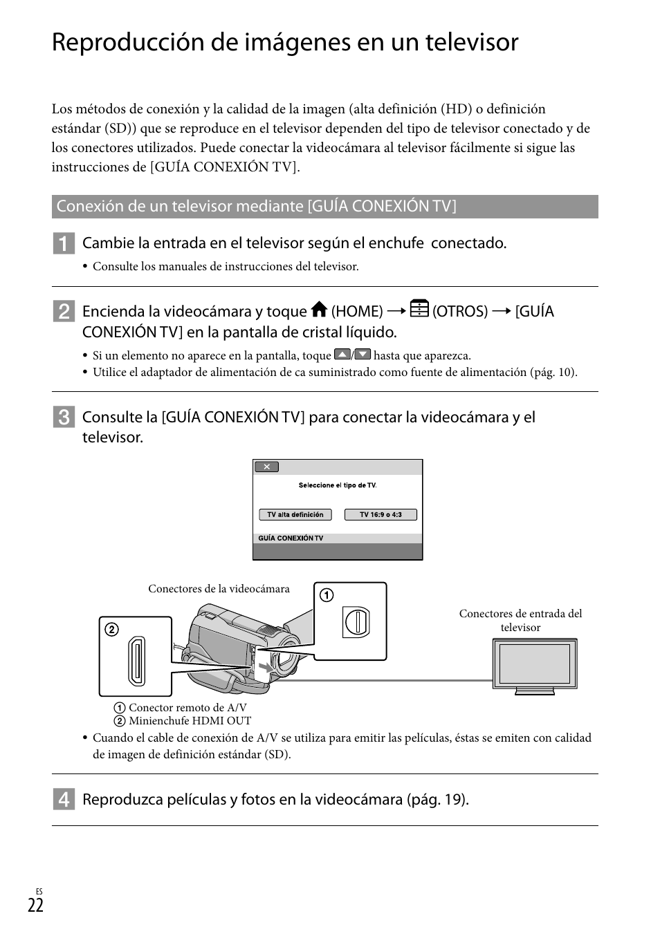 Reproducción de imágenes en un televisor | Sony HDR-XR500V User Manual | Page 86 / 131
