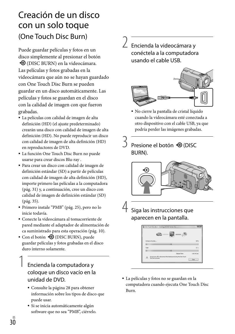 Creación de un disco con un solo toque, One touch disc burn) | Sony HDR-XR500V User Manual | Page 94 / 131