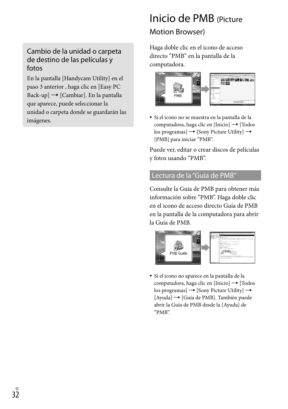 Inicio de pmb (picture motion browser), Inicio de pmb, Picture motion browser) | Sony HDR-XR500V User Manual | Page 96 / 131