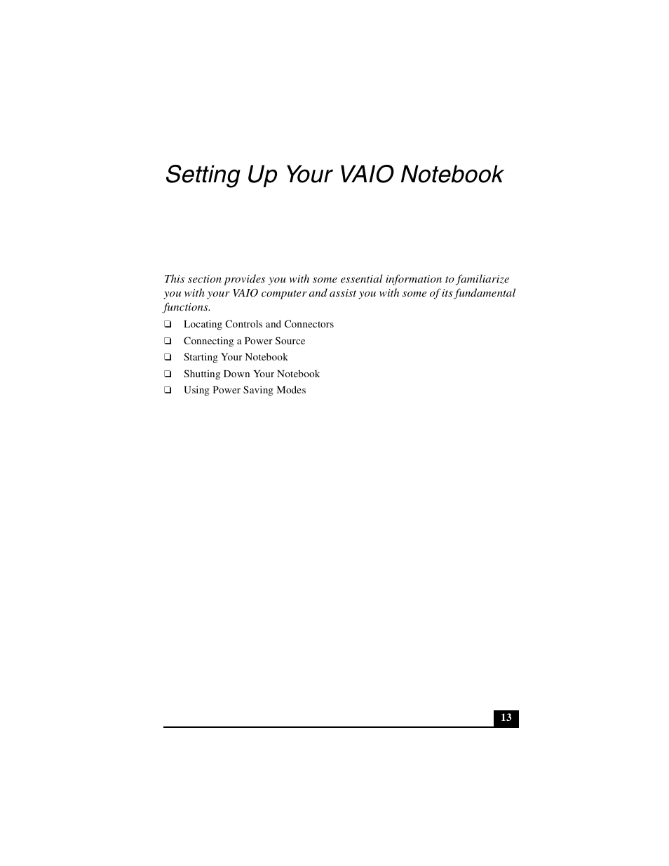 Setting up your vaio notebook | Sony PCG-FXA53 User Manual | Page 13 / 56