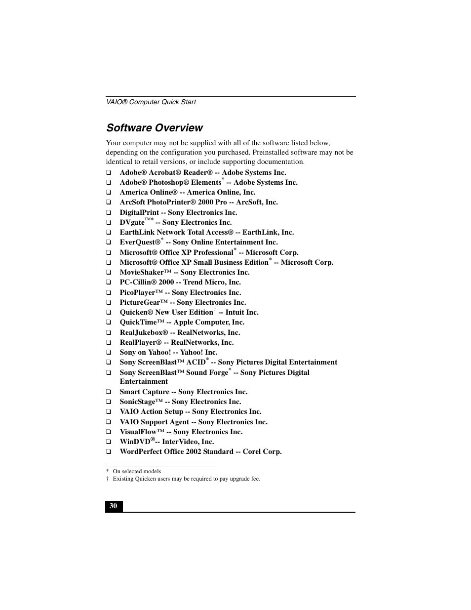 Software overview | Sony PCG-FXA53 User Manual | Page 30 / 56