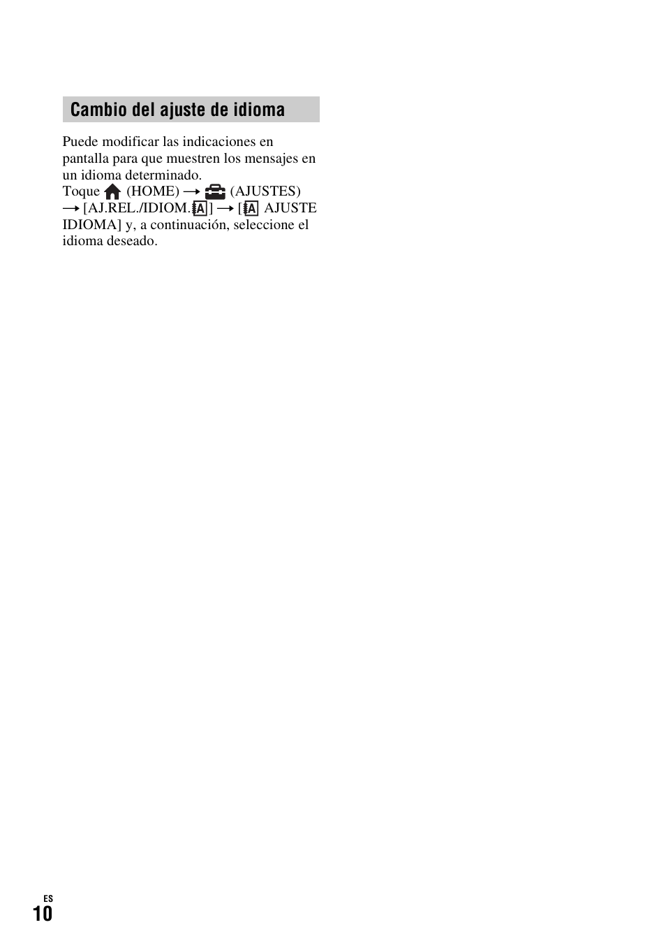 Cambio del ajuste de idioma | Sony HDR-SR10D User Manual | Page 42 / 72
