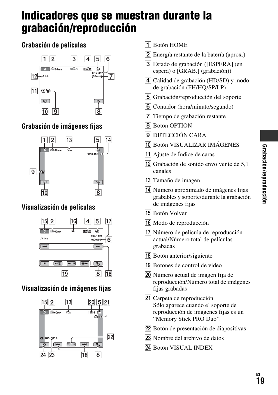 Indicadores que se muestran durante, La grabación/reproducción | Sony HDR-SR10D User Manual | Page 51 / 72
