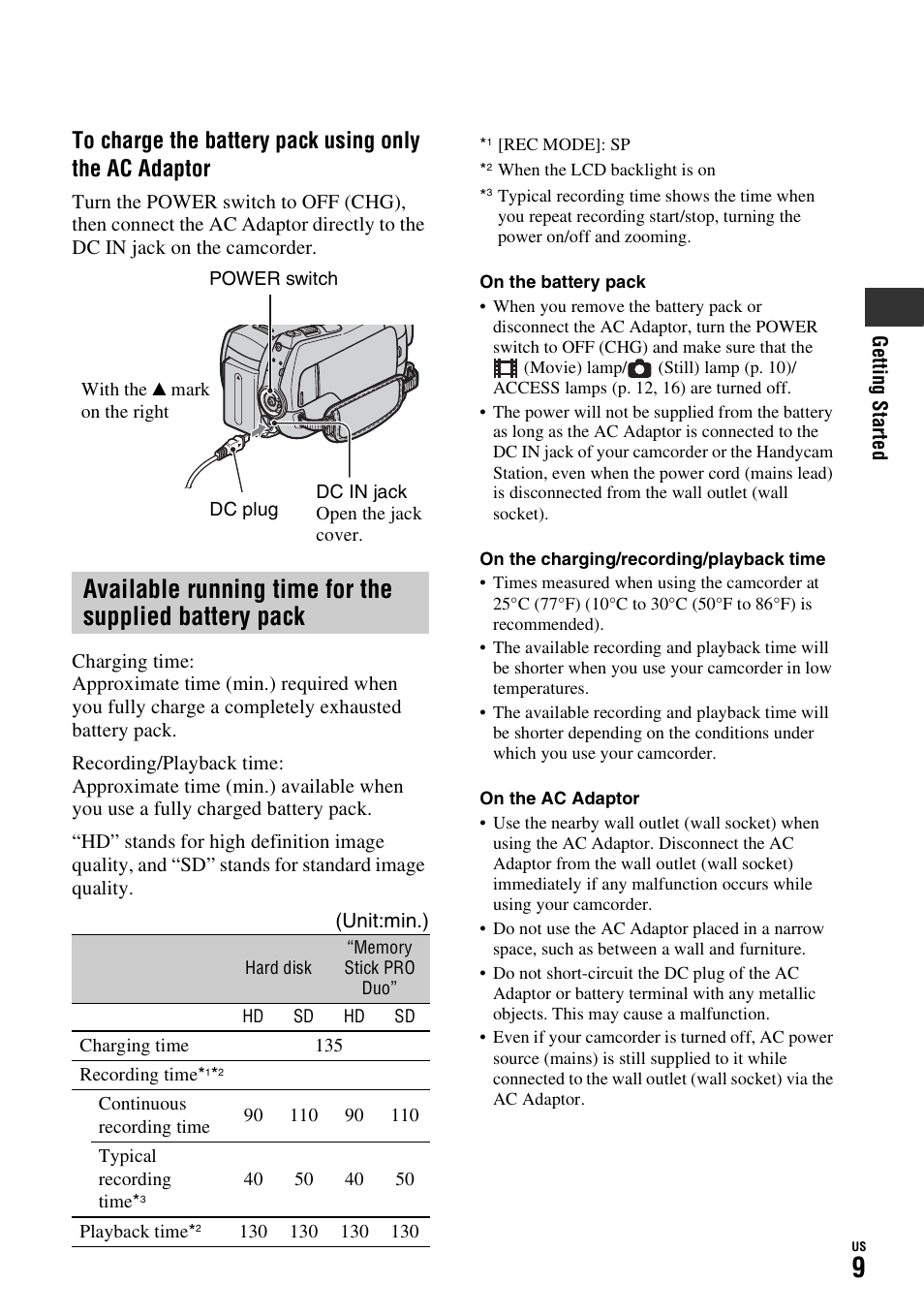 Sony HDR-SR10D User Manual | Page 9 / 72