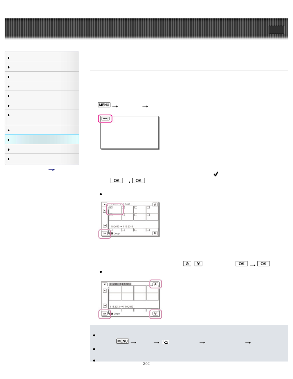 Copy, Handycam" user guide | Sony HDR-PJ650V User Manual | Page 202 / 287