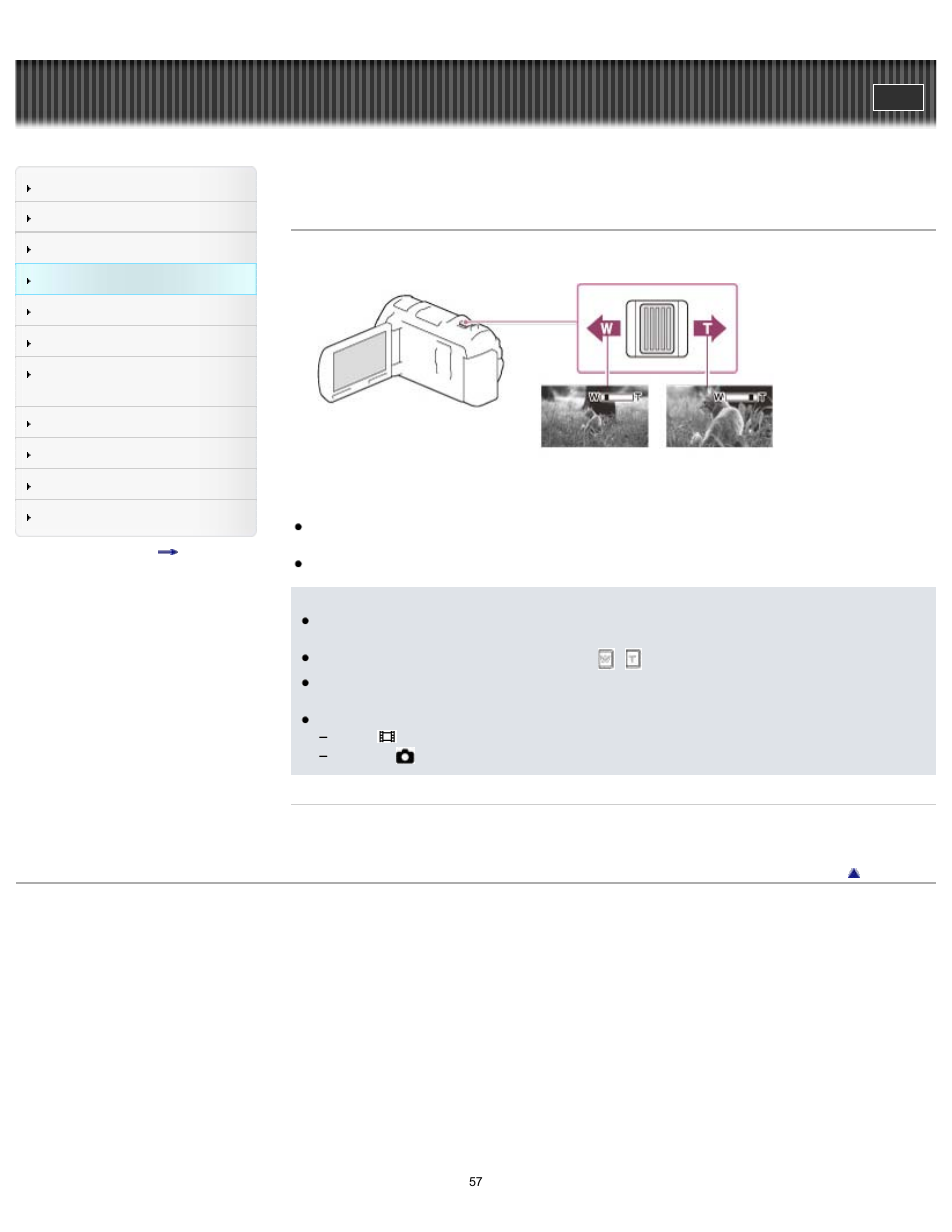 Zooming, Handycam" user guide | Sony HDR-PJ650V User Manual | Page 57 / 287