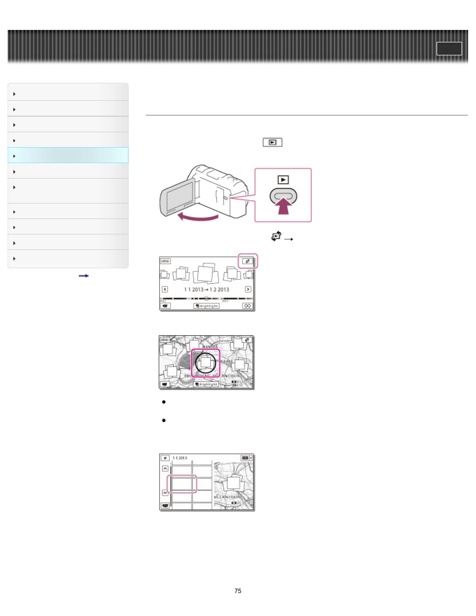 Handycam" user guide | Sony HDR-PJ650V User Manual | Page 75 / 287