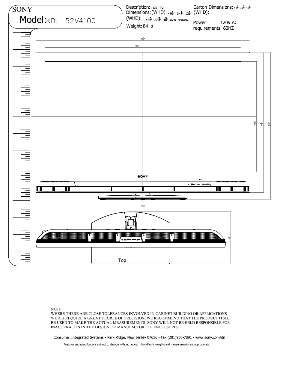 Sony KDL-52V4100 User Manual | 3 pages