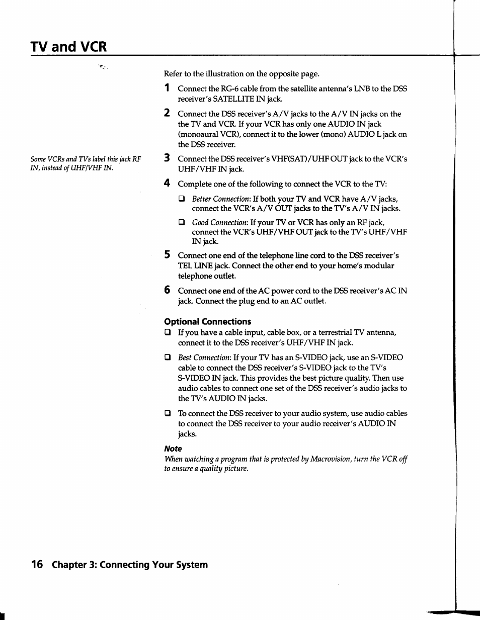 Tv and vcr, Optional connections | Sony SAT-B1 User Manual | Page 14 / 74