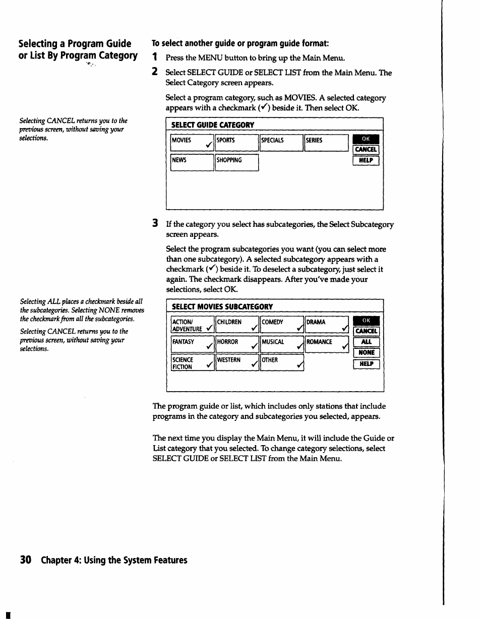 To select another guide or program guide format | Sony SAT-B1 User Manual | Page 28 / 74