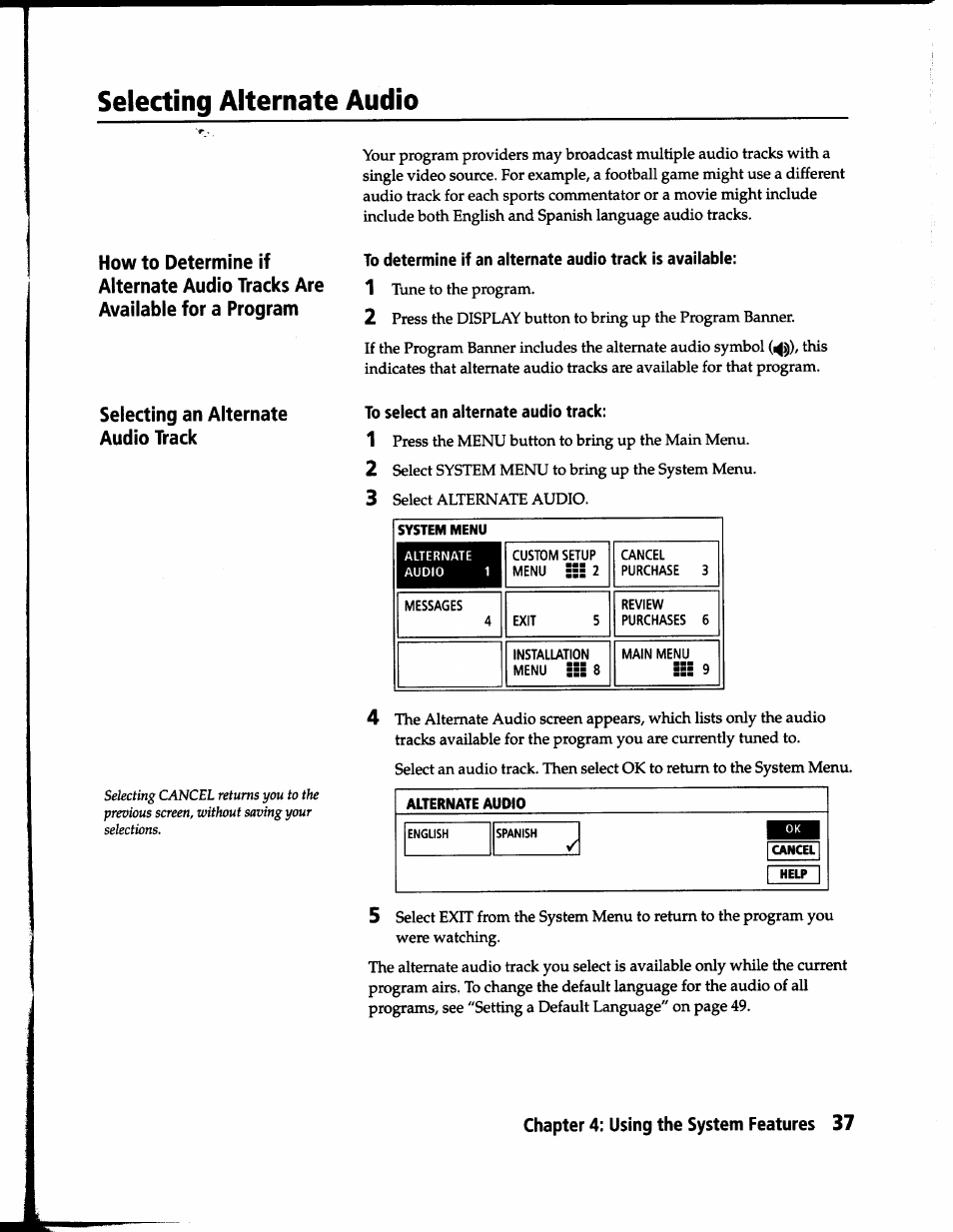 Selecting alternate audio, To select an alternate audio track | Sony SAT-B1 User Manual | Page 35 / 74