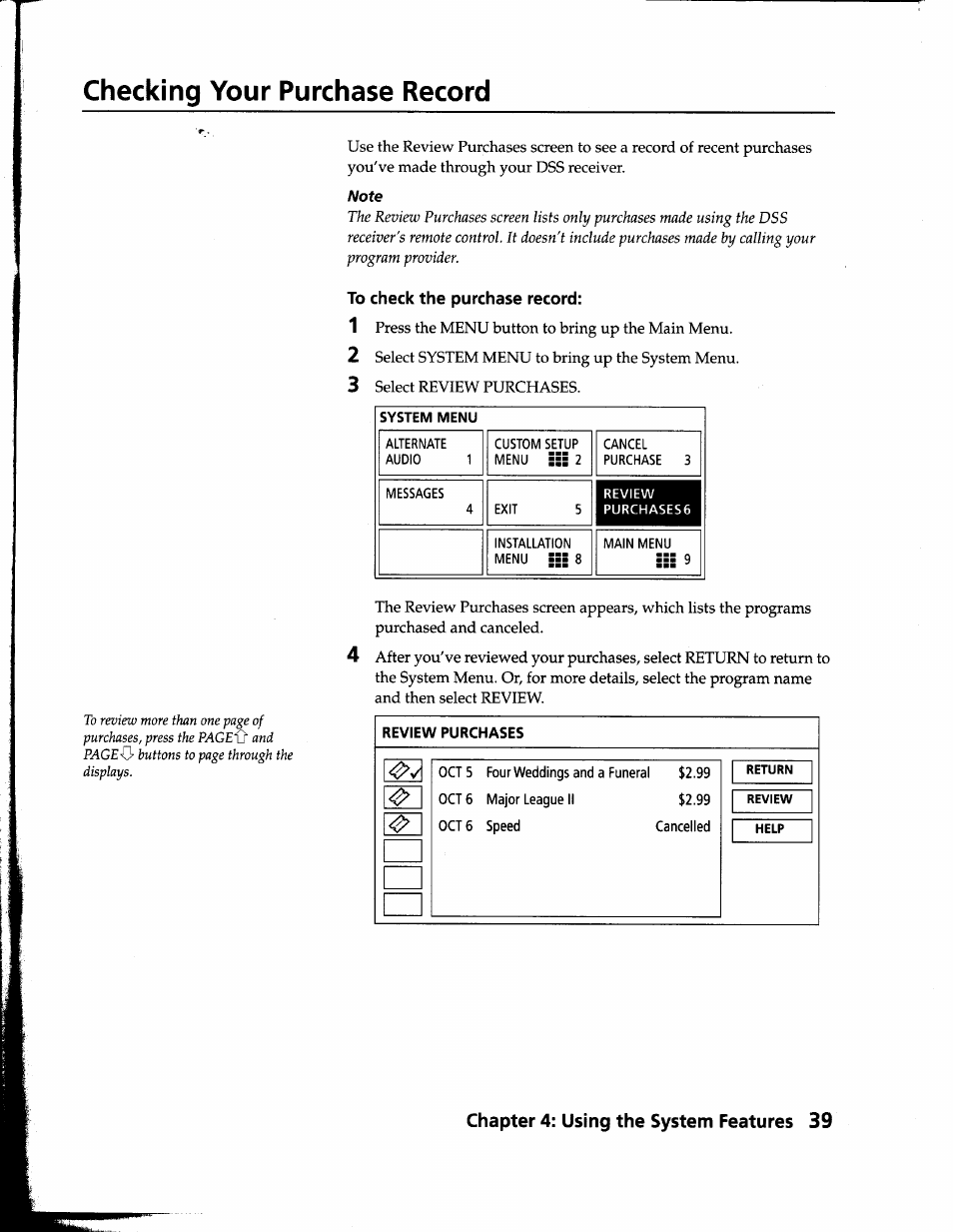 Checking your purchase record, To check the purchase record | Sony SAT-B1 User Manual | Page 37 / 74