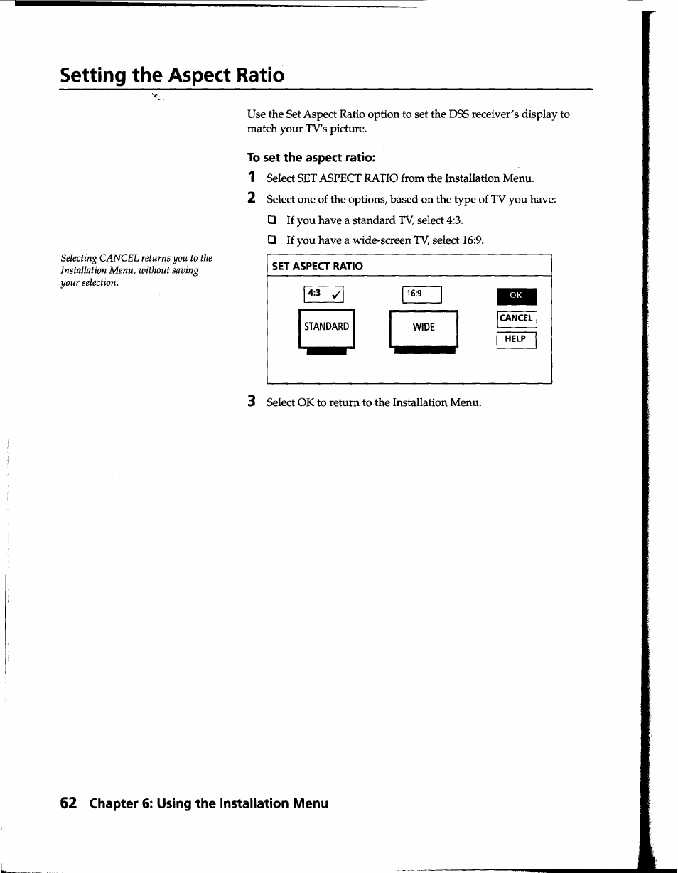 Setting the aspect ratio, To set the aspect ratio | Sony SAT-B1 User Manual | Page 58 / 74