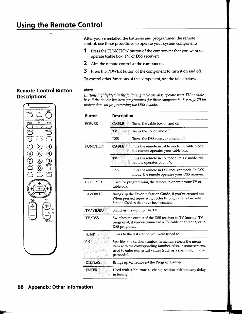 Using the remote control, Remote control button descriptions, O o o | O'“oo o, Oo o o | Sony SAT-B1 User Manual | Page 63 / 74