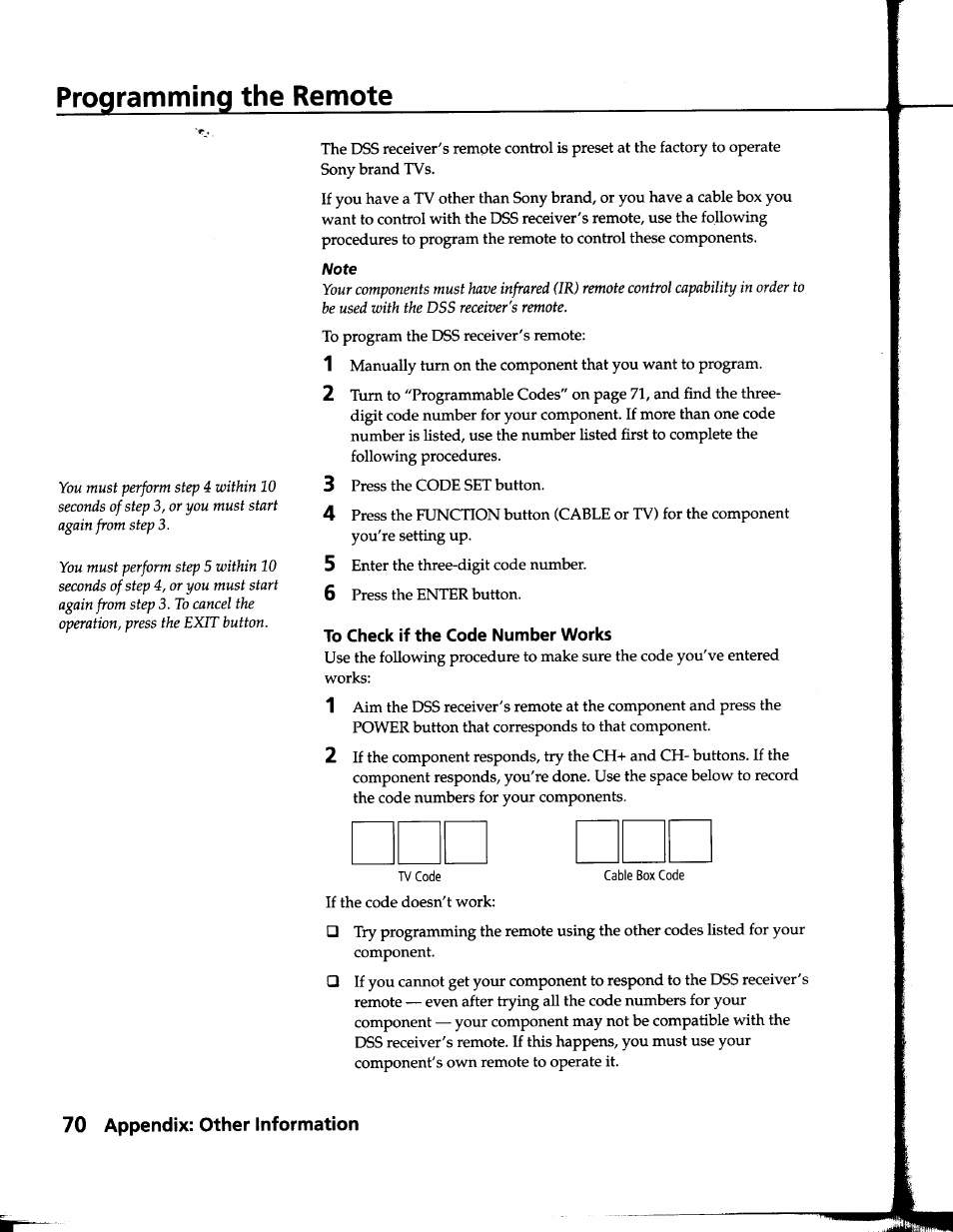 Programming the remote, To check if the code number works | Sony SAT-B1 User Manual | Page 65 / 74