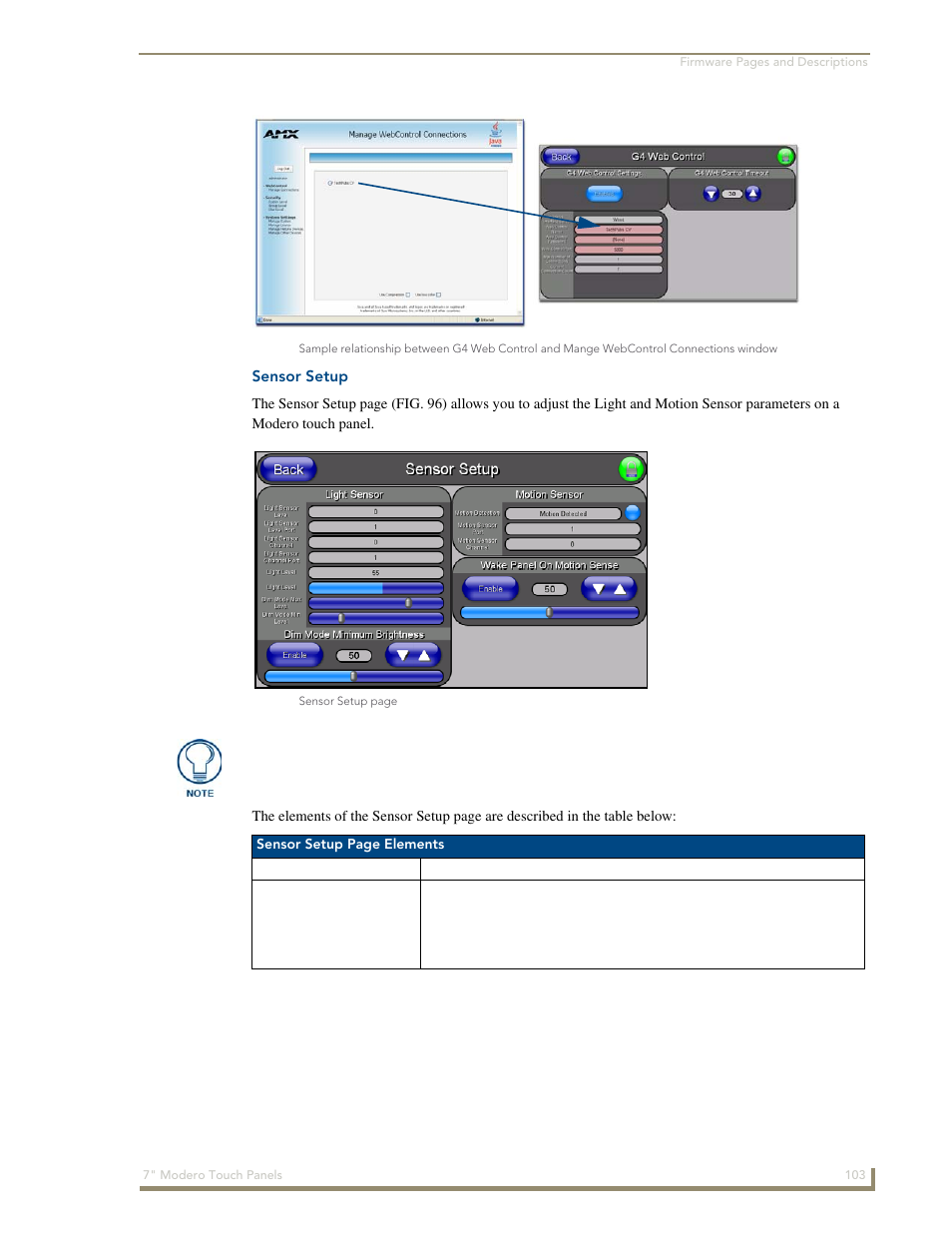 Sensor setup | AMX Modero CV7 User Manual | Page 115 / 220