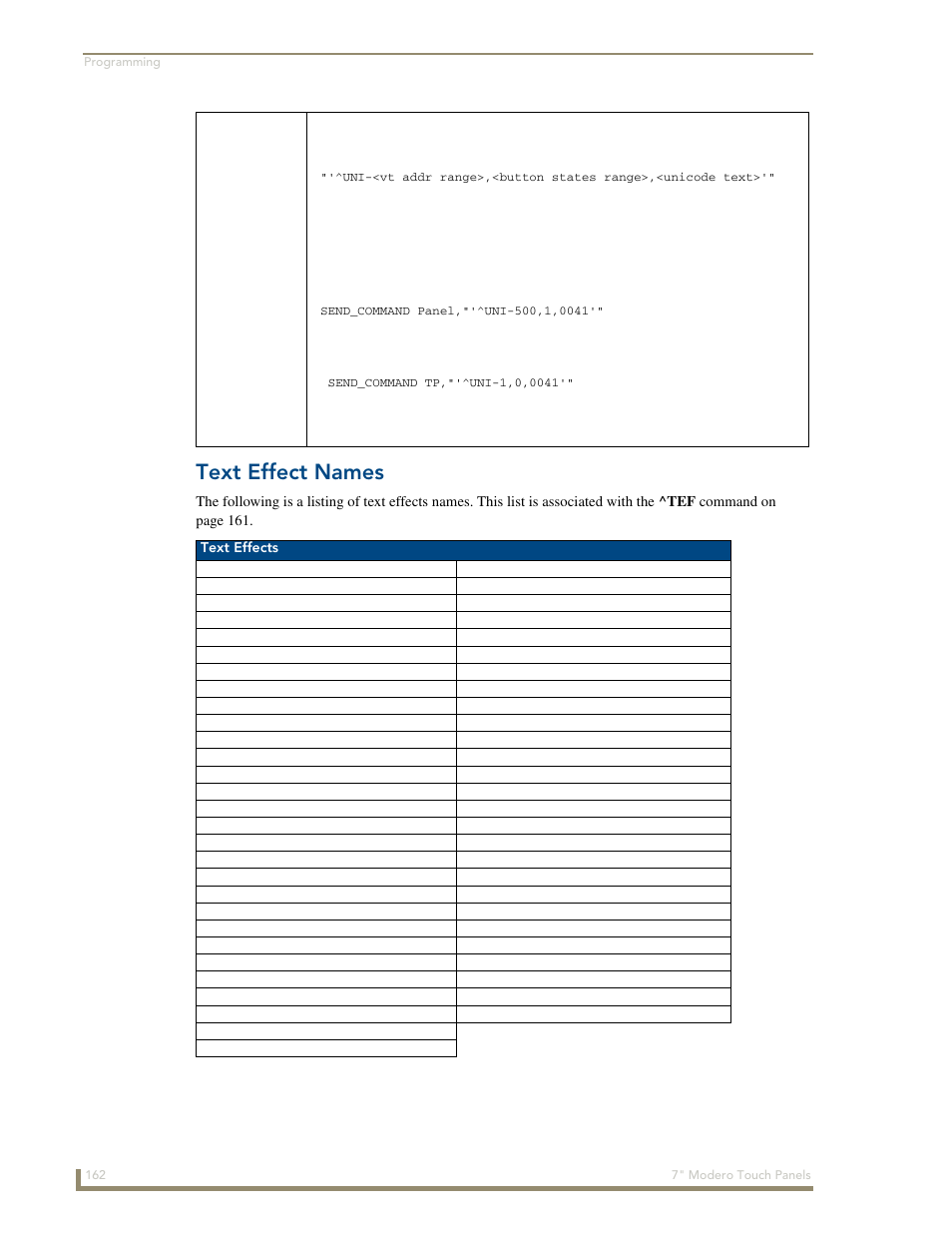 Text effect names | AMX Modero CV7 User Manual | Page 174 / 220