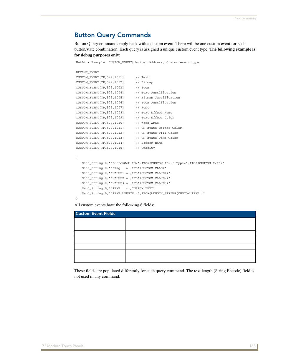 Button query commands | AMX Modero CV7 User Manual | Page 175 / 220