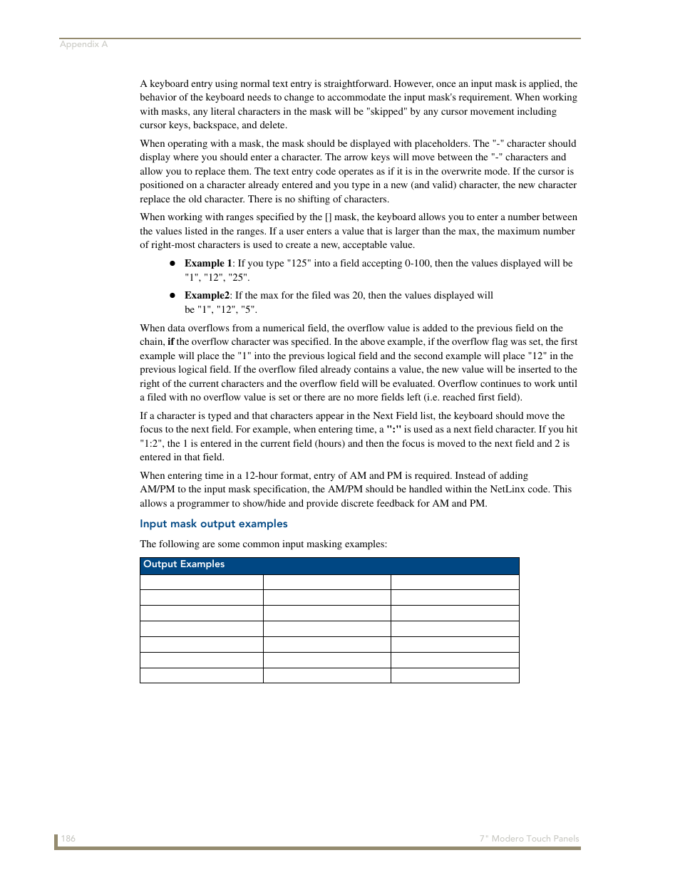 Input mask output examples | AMX Modero CV7 User Manual | Page 198 / 220