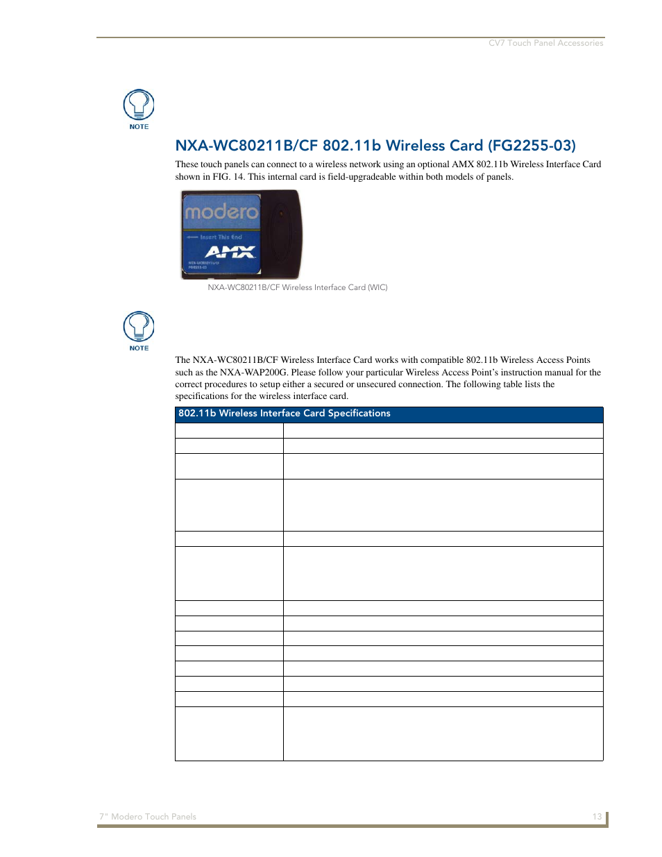 Nxa-wc80211b/cf 802.11b wireless card (fg2255-03) | AMX Modero CV7 User Manual | Page 25 / 220