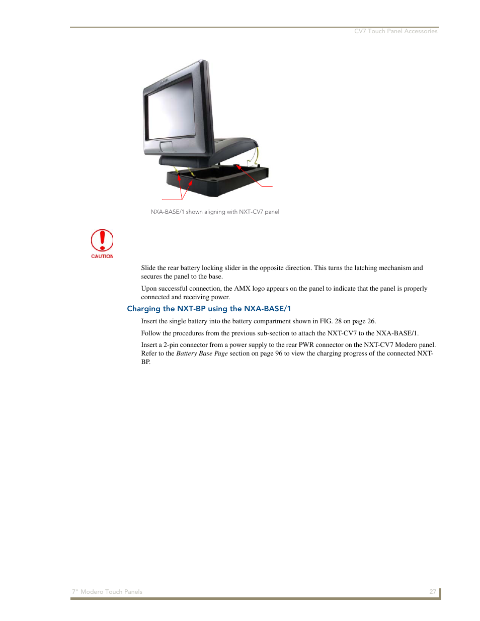 Charging the nxt-bp using the nxa-base/1 | AMX Modero CV7 User Manual | Page 39 / 220