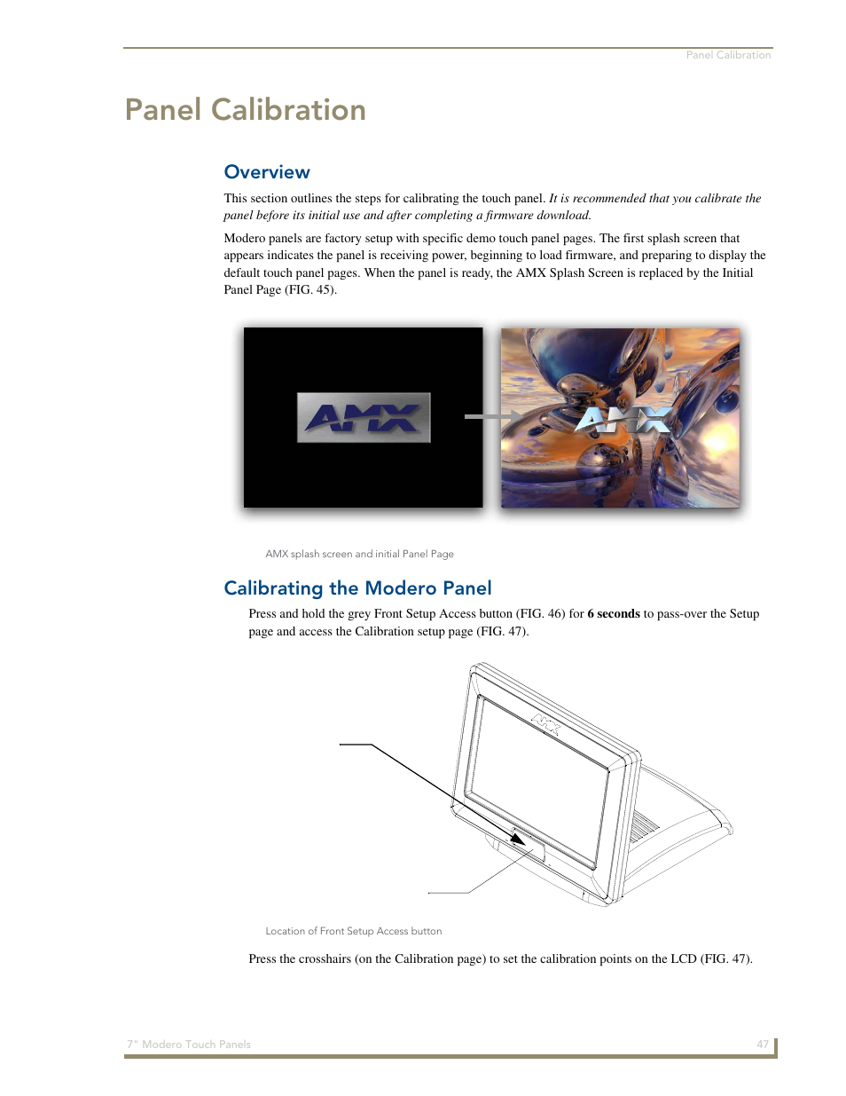 Panel calibration, Overview, Calibrating the modero panel | AMX Modero CV7 User Manual | Page 59 / 220