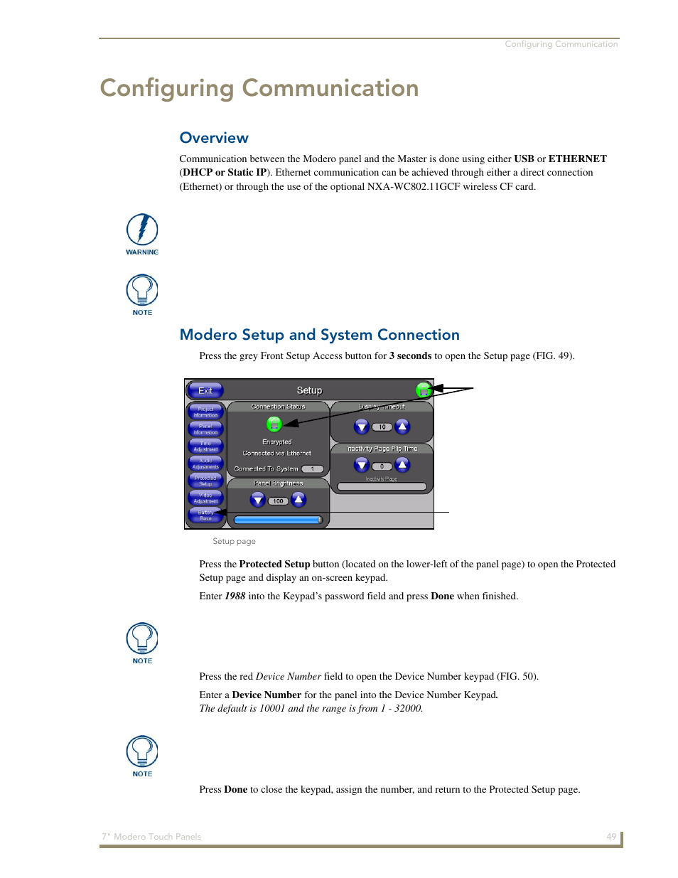 Configuring communication, Overview, Modero setup and system connection | AMX Modero CV7 User Manual | Page 61 / 220