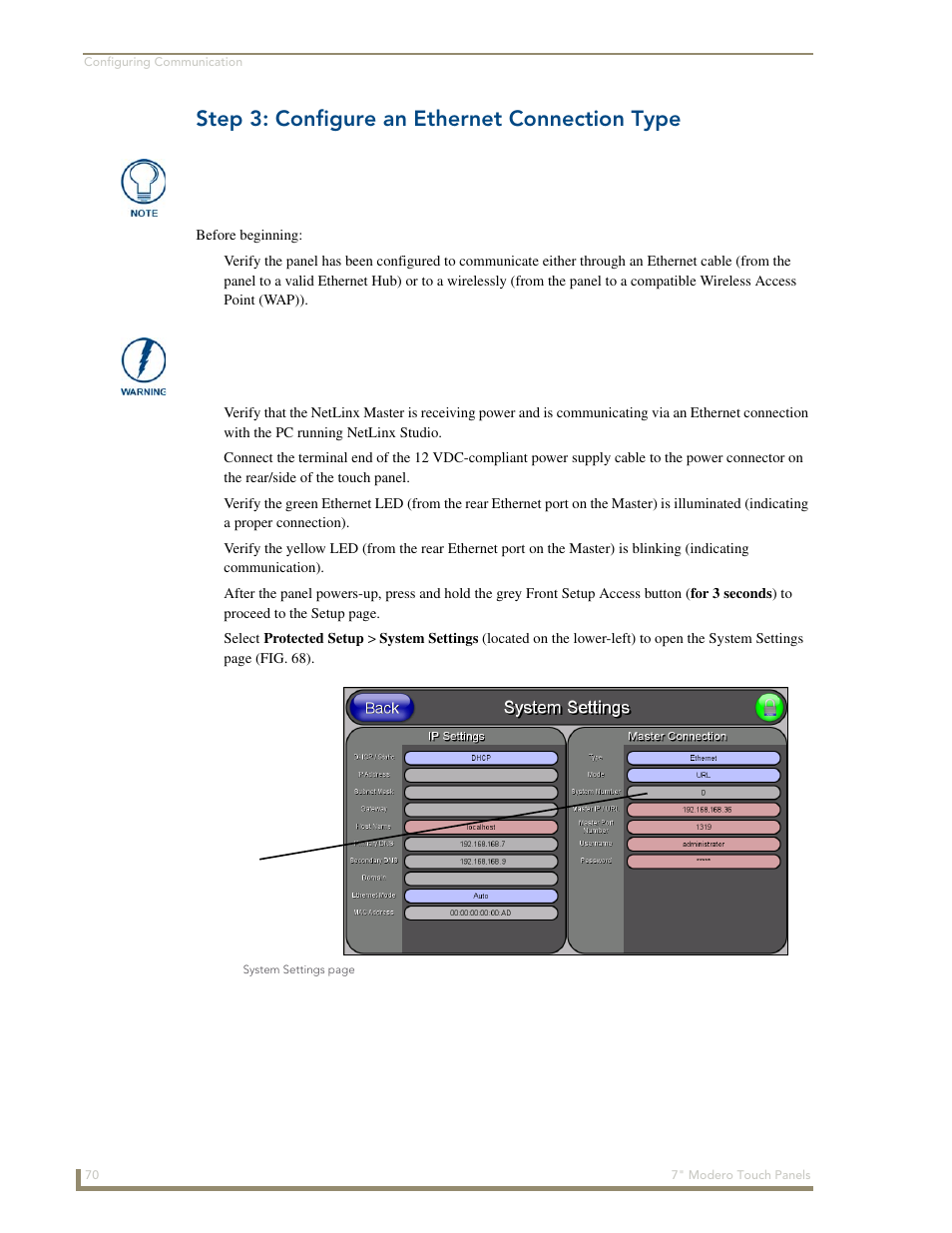 Step 3: configure an ethernet connection type | AMX Modero CV7 User Manual | Page 82 / 220