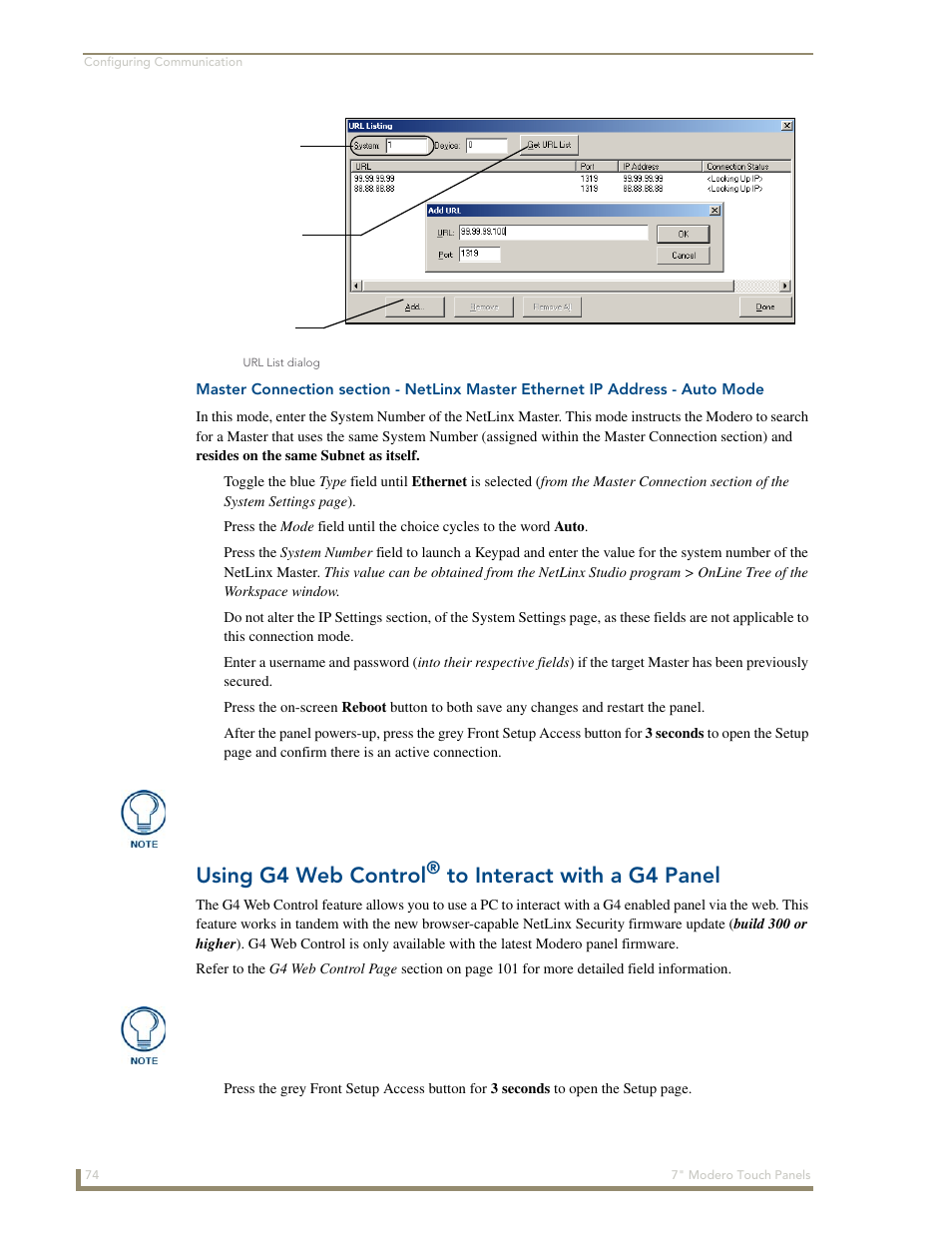 Using g4 web control® to interact with a g4 panel, Using g4 web control | AMX Modero CV7 User Manual | Page 86 / 220