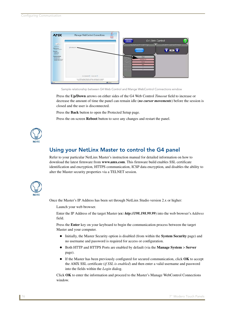 Using your netlinx master to control the g4 panel | AMX Modero CV7 User Manual | Page 88 / 220