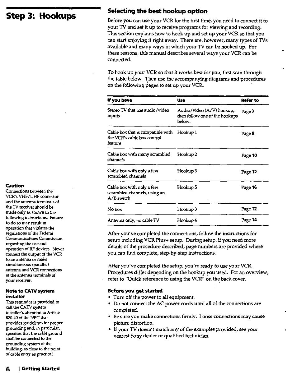 Selecting the best hookup option, Step3: hookups | Sony SLV-420 User Manual | Page 6 / 51
