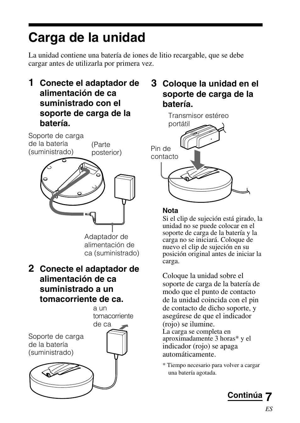 Carga de la unidad | Sony TMR-BT10 User Manual | Page 27 / 44