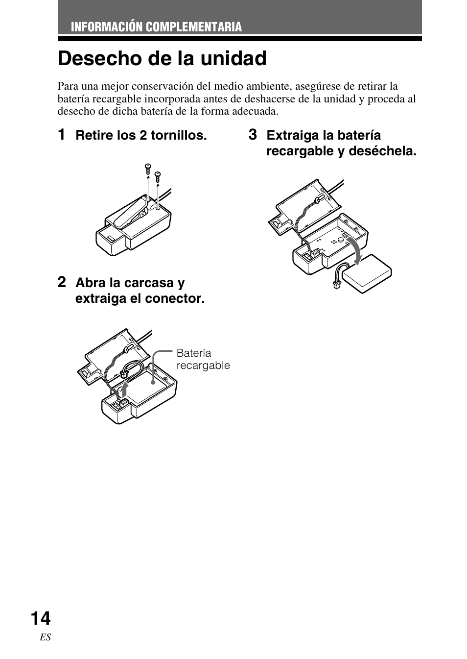 Desecho de la unidad | Sony TMR-BT10 User Manual | Page 34 / 44