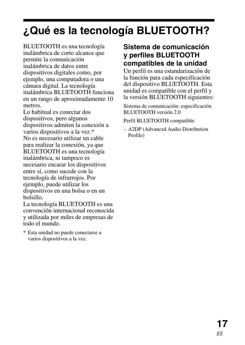 Qué es la tecnología bluetooth, Qué es la tecnología, Bluetooth | Sony TMR-BT10 User Manual | Page 37 / 44