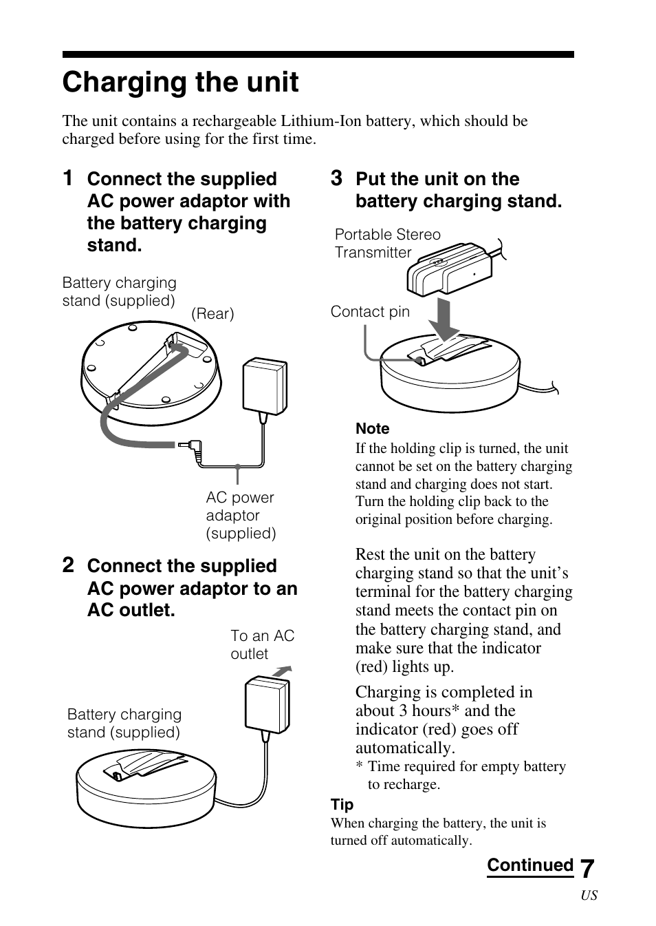 Charging the unit | Sony TMR-BT10 User Manual | Page 7 / 44