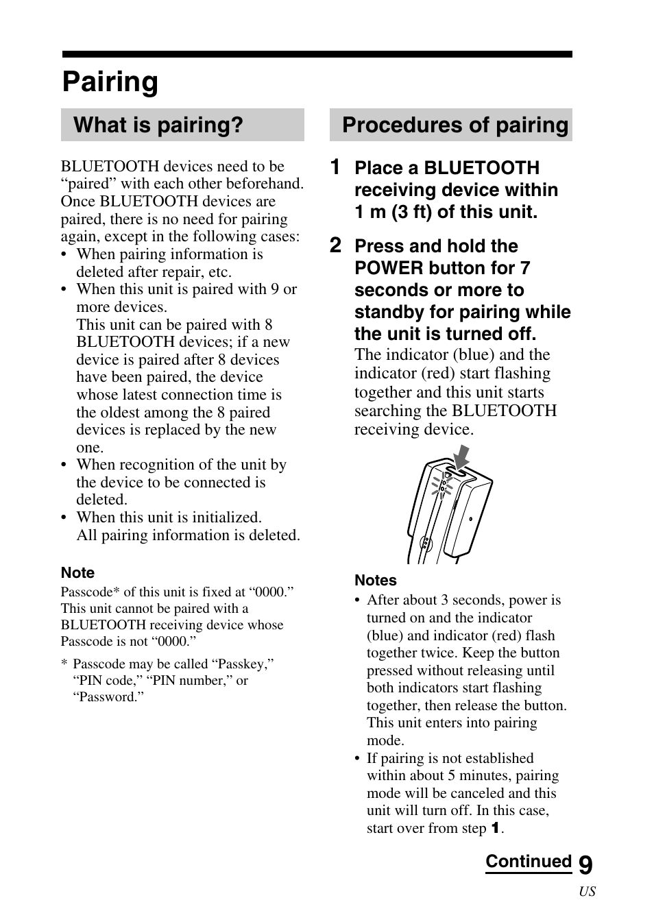 Pairing, What is pairing, Procedures of pairing | What is pairing? procedures of pairing, Procedures of pairing 1 | Sony TMR-BT10 User Manual | Page 9 / 44